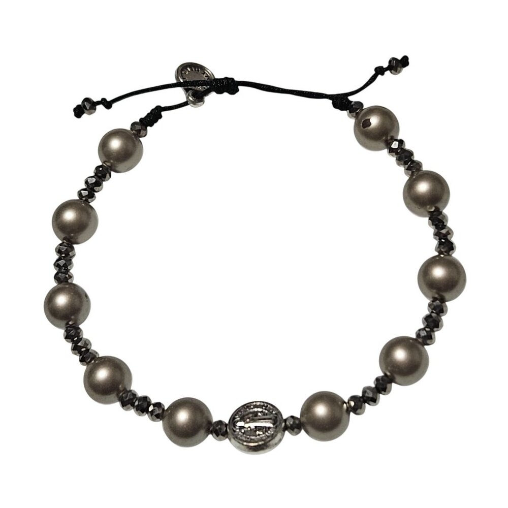 Religious Beaded Adjustable Bracelet Medal Charms Knotted Black Cord Silver Bead